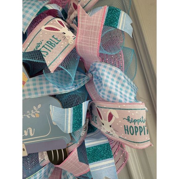 Handcrafted "Hop On In" Bunny Wreath - Easter/Spring Decor, Pastel Colors - Picture 4 of 9